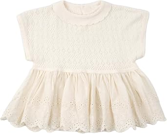 HOOLCHEAN Baby Toddler Girl Knit Tunic Top Dress-Style Cotton Shirt with Ruffle Collar and Embroidered Hem