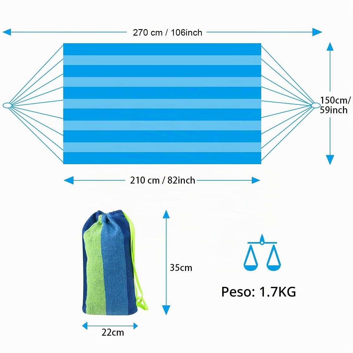 flintronic Amaca da Giardino, Amaca da Esterno per Giardino, Barre per la Diffusione, Massima capacità di Carico 300KG, Amache di Cotone per Esterno Campeggio Viaggio, 210 x 150CM, Blu