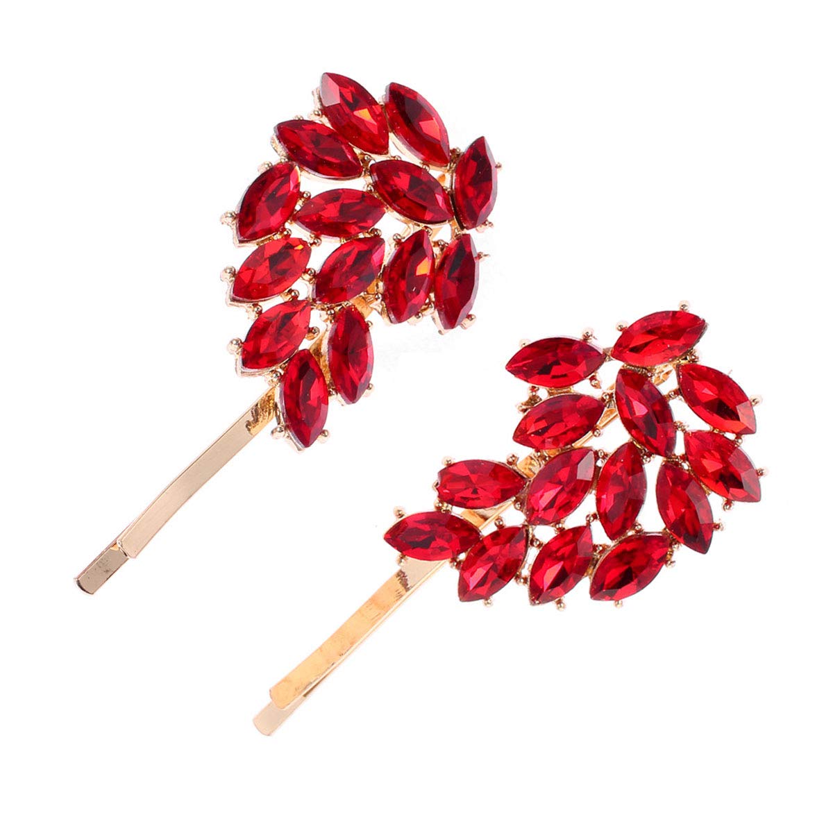 FXmimior Bride Hair Accessories Crystal Hair Pins Clip Bobby Pins Red Rhinestone Elegant Leaf Rhinestone Bobby Pin, Bridal Hair Accessories  main image 2