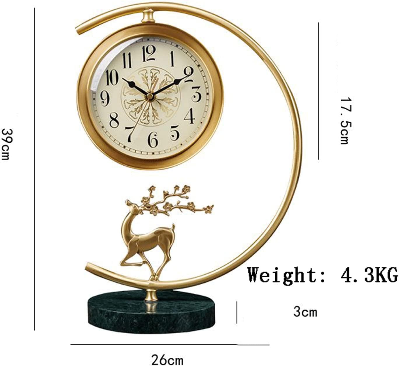 Mantle Clock New Chinese-Style Pure Copper Desk Clock Living Room Desktop Clock Ornaments Home Fashion Clock Deer Mute Desk Clock Desk Clock Vintage Mantel Clock (Color : White)