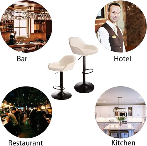 Miniatura 10 de Glitzhome Mid Century - Juego de 2 taburetes de bar ajustables de cuero giratorio vintage con respaldo y reposapiés, taburetes de bar modernos de