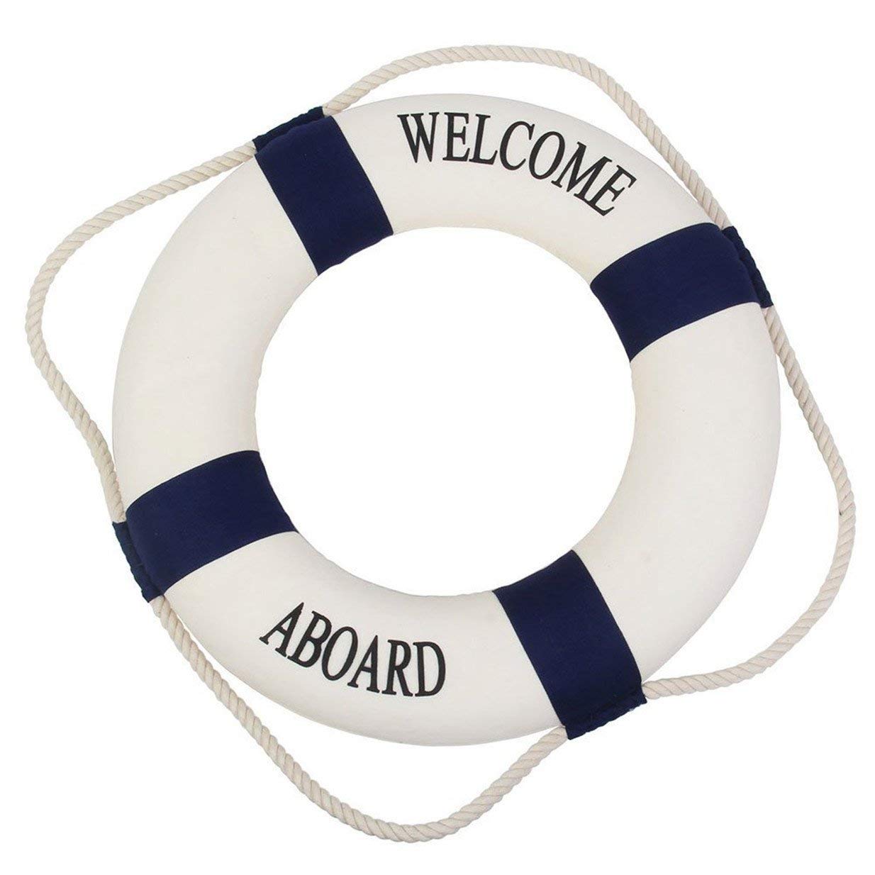 Lalang Blue Decorative Welcome Aboard Nautical Lifebuoy Ring Wall Hanging Home Decoration (Dia 30Cm, )