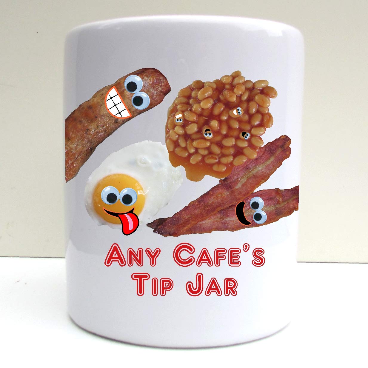 Present2future Personalised Cafe Diner Tip Jar Print Ceramic Moneybox Savings Fund