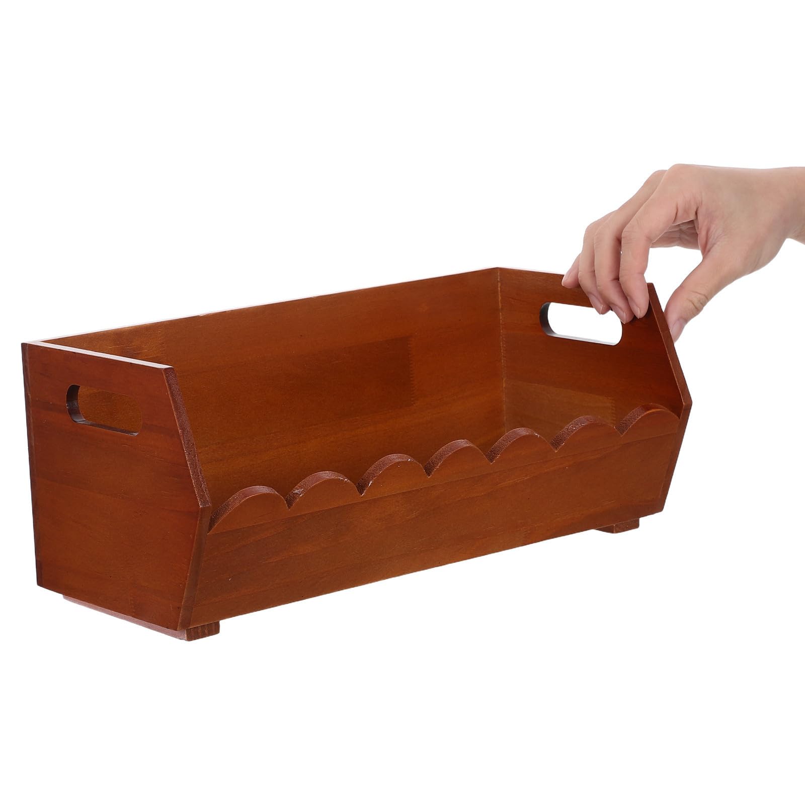 Beaupretty Cesta de Madera Asa, Abertura Amplia y Base Plana para Mesa | Marrón, Vetado Auténtico y Bordes Ondulados, Estilo Nórdico Moderno, Acceso Rápido y Transporte Fácil