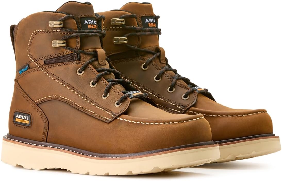 ARIAT mens Rebar Wedge Moc Toe 6" Waterproof Work Boot - Image 6