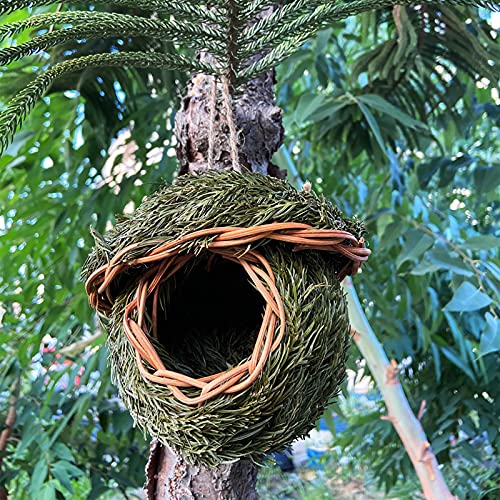 ZWMBYN Nichoir à oiseaux en paille respectueuse de l'environnement - Cage à oiseaux naturelle à suspendre à l'extérieur - Cabane de colibri pour repos, repos, repas, refuge Cover