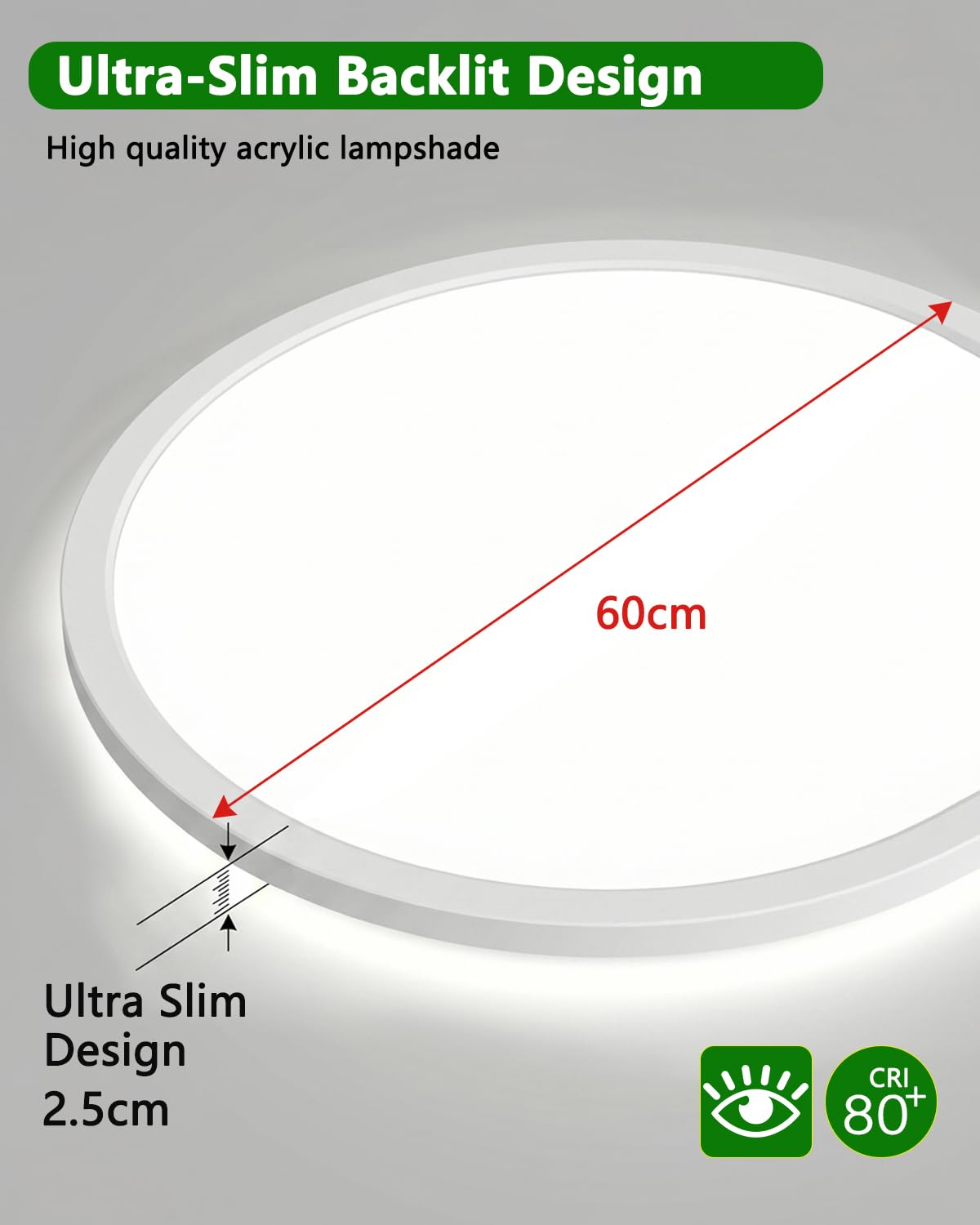 Bowfar LED Deckenleuchte Effizienzklasse A, 24W 5280LM Deckenlampe Dimmbar | Deckenleuchte Flach mit Fernbedienung, 3000K-6500K, IP54 Wasserfest Badezimmer Lampe für Wohnzimmer Schlafzimmer Küche Ø60CM