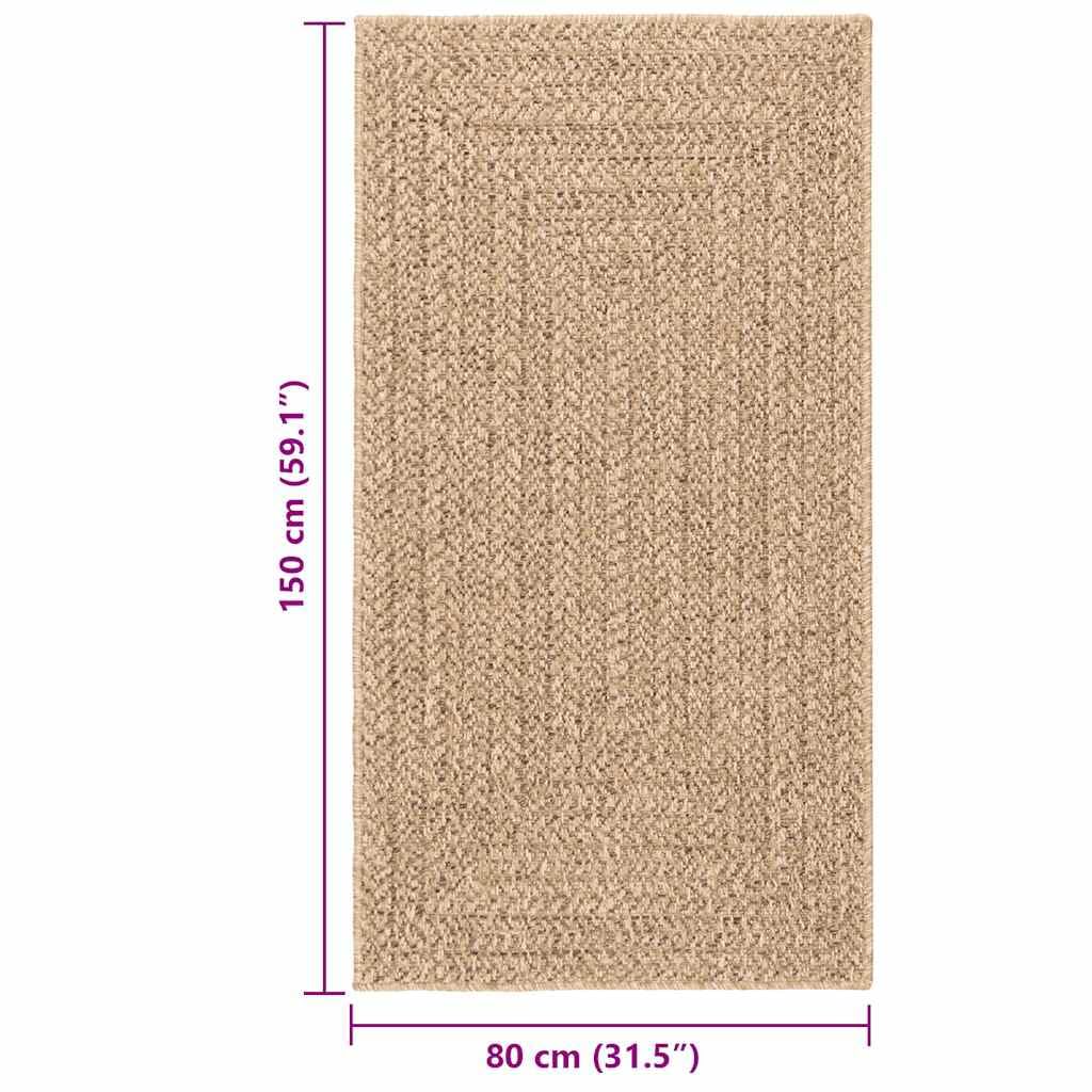 Tappeto per esterni, 80 x 150 cm, effetto iuta, tessuto piatto, per balcone, terrazza e giardino, resistente, per interni ed esterni, in polipropilene, beige