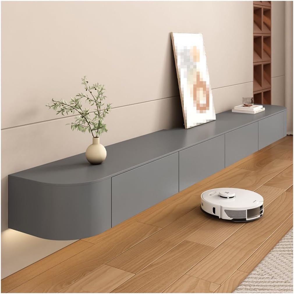 Black Floating TV Rack with Drawers and Doors, Wall Mounted Media Console Rack, Suitable for Under-TV Storage Living Room, Long Recreation Center Gray,180cm