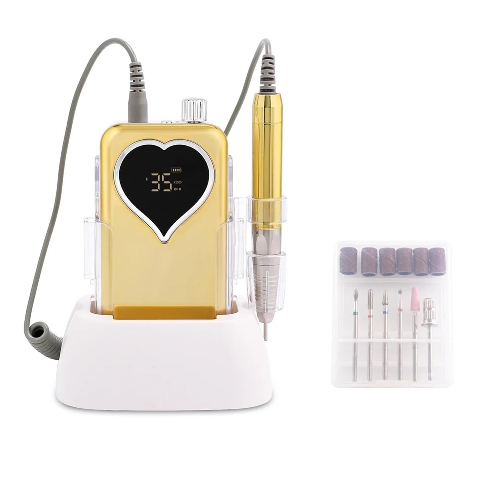Trapano per unghie, Trapano for unghie elettrico ricaricabile con motore brushless da 85 W e 35000 giri/min, base di ricarica(Heart)
