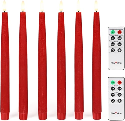 Miniatura 9 de Rhytsing Velas cónicas sin llama de color blanco natural de 11.4 pulgadas con función de temporizador, funciona con pilas, diseño de cera alta para