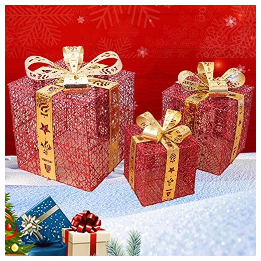 LIPETLI Joyjoz Set de 3 Cajas De Regalo Decorativas con Luz led, Cajas Preiluminadas para DecoracióN NavideñA 15cm 20cm 25cm