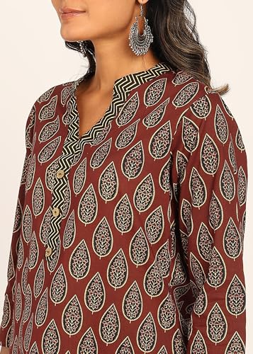 Image of BLOCKS OF INDIA Women's Solid Straight Kurta Set | Hand-Stitched Neck Details with Pintucks | Comfortable Pants with Pockets, Elastic Waist & Drawstring Fit