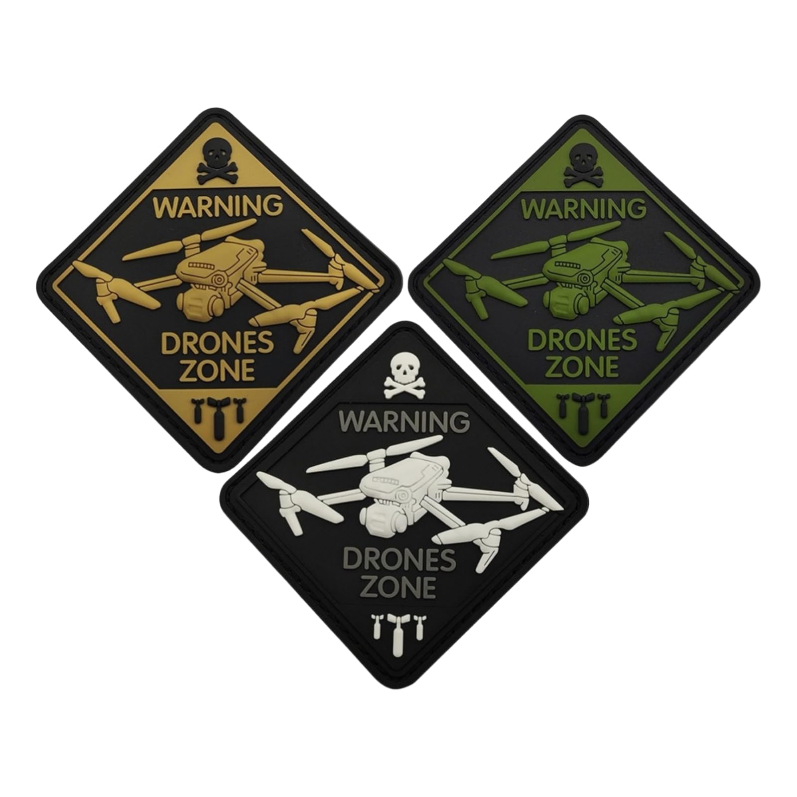 3D Soft Adhesive Patch Warning Drones Zone, PVC Badge for Vest Uniforms - Pack of 3
