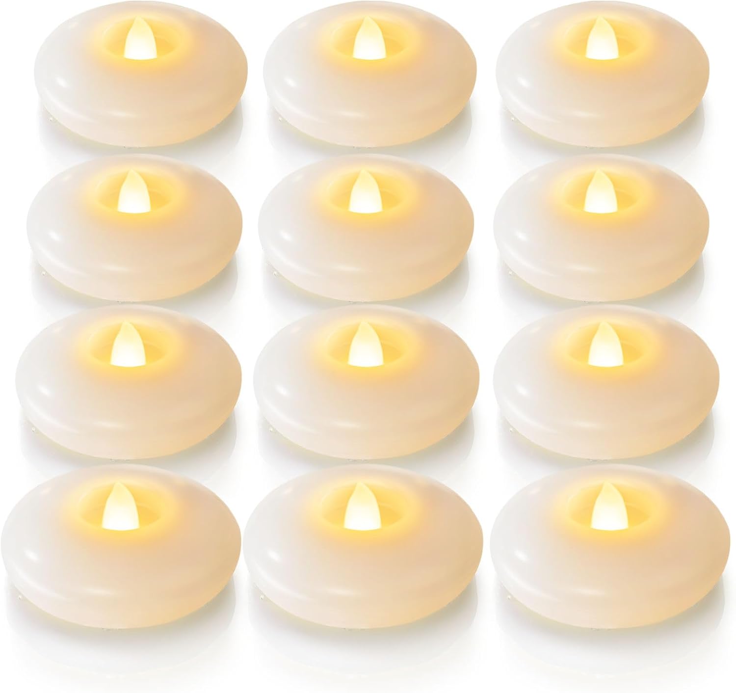 Homemory 12 Pack 3” Flameless Led Floating Candles, 200 Hour White Battery Operate Waterproof Tealights for Cylinder Vases, Centerpieces at Wedding Decor, Party, Pool Warm White Light (12Pack, White Shell)
