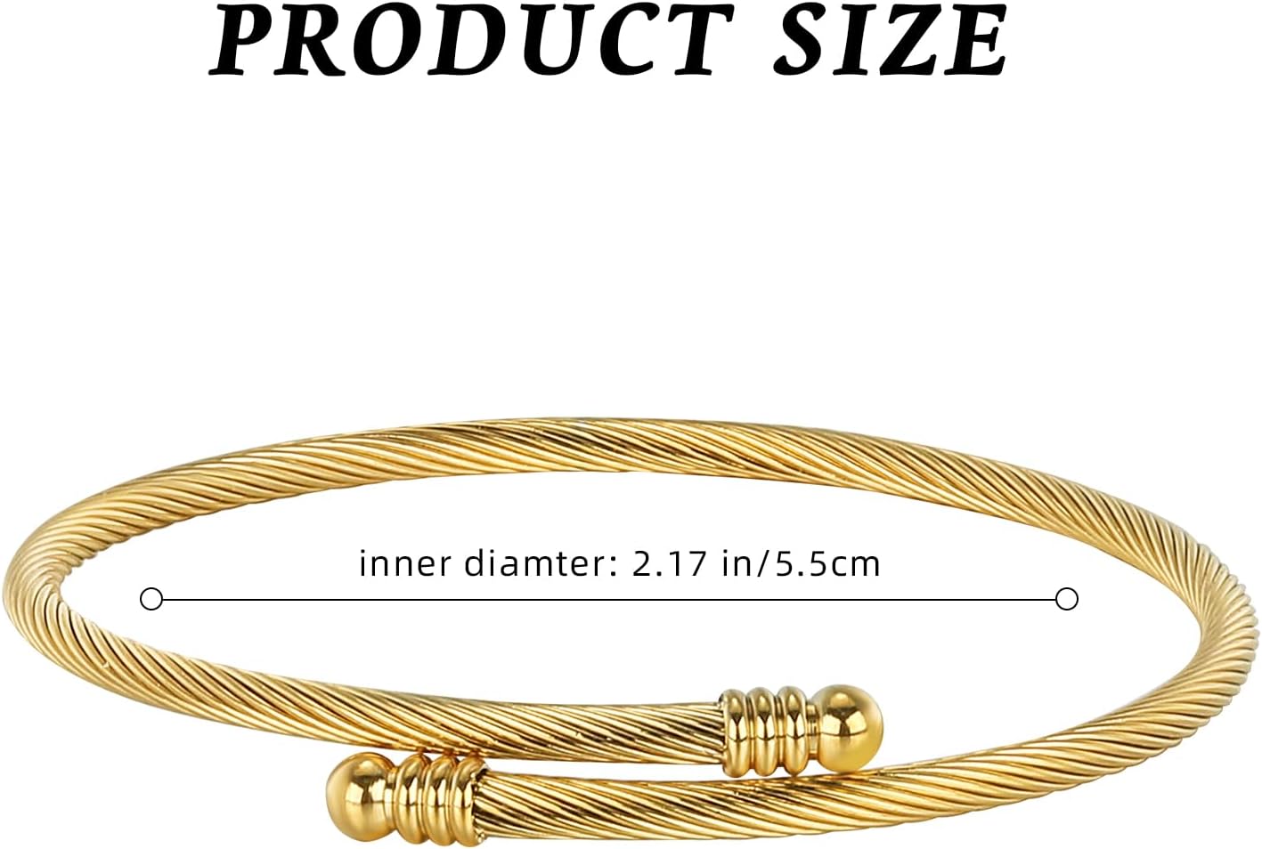 Dainty Twist Rope Cable Bracelets Stainless Steel Open Cuff Bracelet with Oval Beaded Adjustable Bracelet Minimalist Jewelry Gifts for Women - Image 2