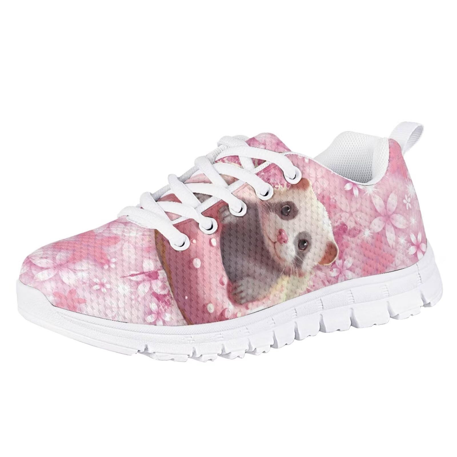 Forchrinse Pink Otter Floral Shoes for Girls Tennis Shoes Boys Running Walking Sneaker Mesh Comfort Kids School Fashion Sneakers Lightweight
