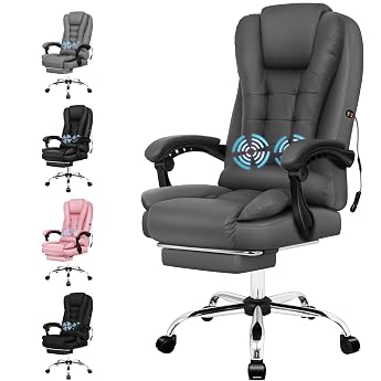 ALFORDSON Office Chair Gaming Chair Massage Computer Chair with Rocker Function Desk Chair with Adjustable Armrests Height Adjustable Ergonomic Chair PU Leather Grey