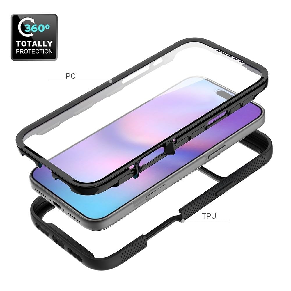 Generic Funda compatible con iPhone 15 Plus (color: azul oscuro) a prueba de golpes, funda rígida transparente con protector de pantalla integrado