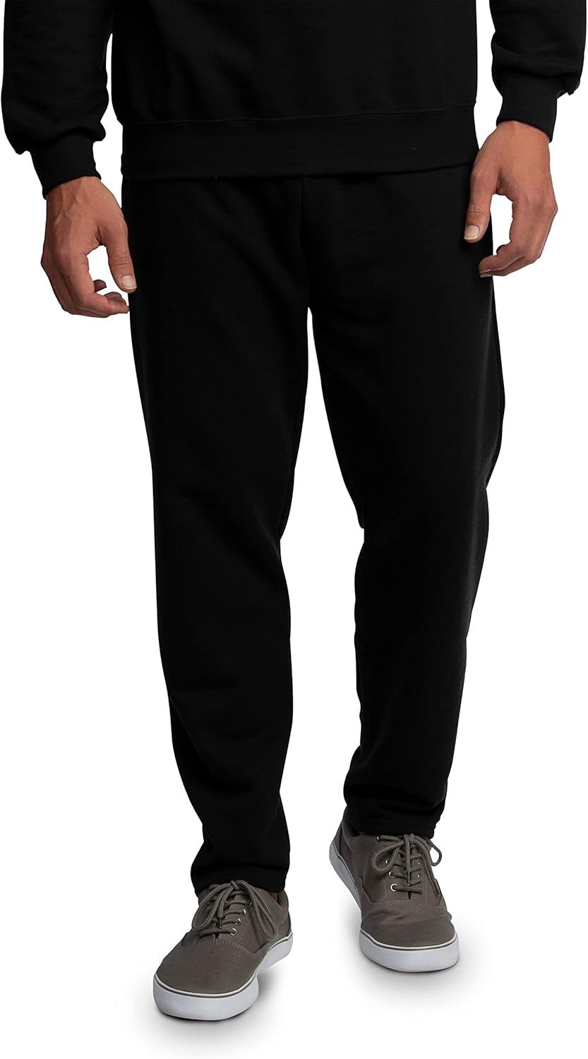 Fruit of the Loom Eversoft Fleece Open Bottom Sweatpants with Pockets, Relaxed Fit, Moisture Wicking, Breathable Large Black