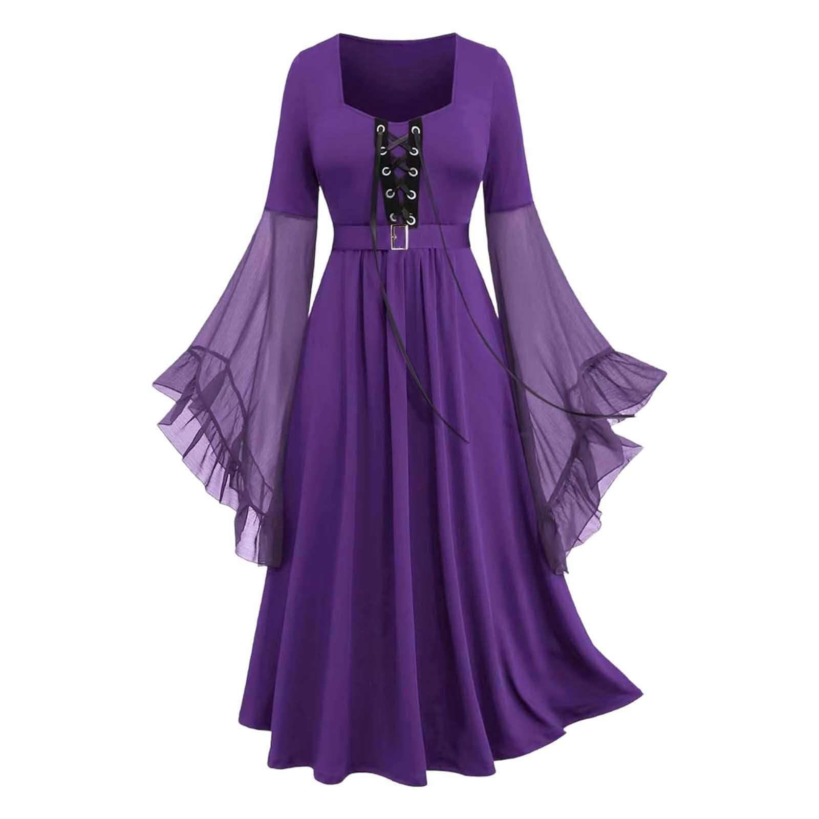 Déguisement Halloween Corset Médiévale Sorcière Gothique Lacée Costume Féminin pour Halloween Tenue De Scène avec Manches Dentelle Et Ceinture Élastique