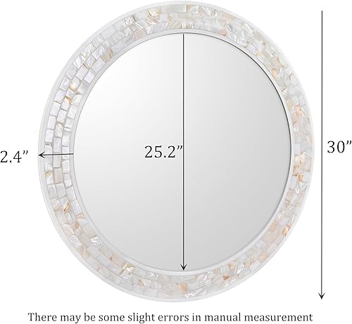 Miniatura 5 de Espejo redondo blanco de 30 pulgadas, espejo de pared circular con marco de nácar natural, espejos redondos Mosiac para tocador de baño, entrada de