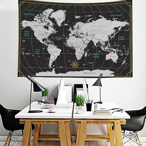 Miniatura 6 de Capsceoll - Tapiz de mapamundi, con mapa azul grande, para colgar en la pared, 80 x 60 pulgadas, azul y blanco, decoración de la habitación