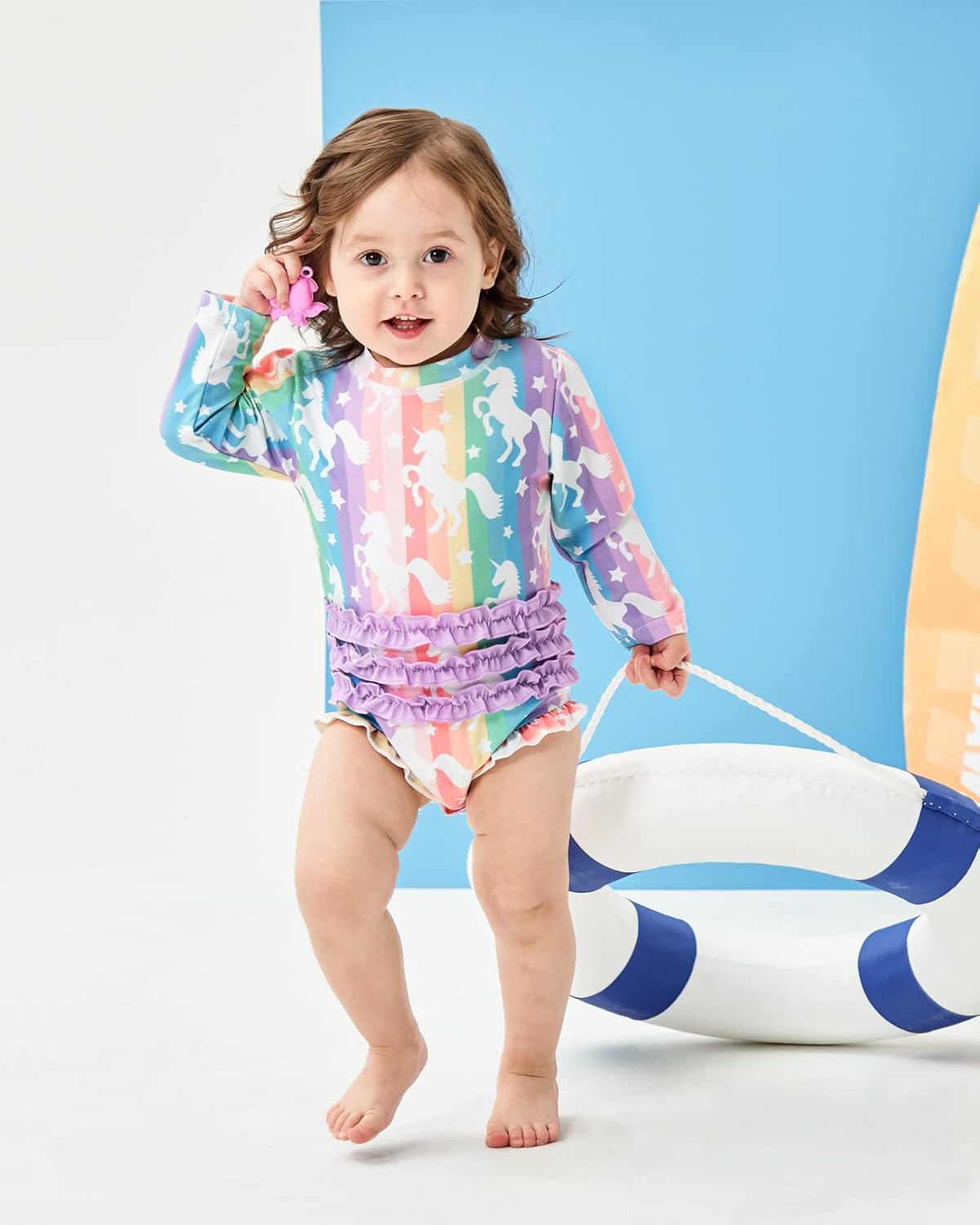 BFUSTYLE Baby Girls Ruffle Swimsuit Hawaiian Rashguard Shirt Toddler Long Sleeve Swimwear with Zipper 3-24M: Clothing, Shoes & Jewelry