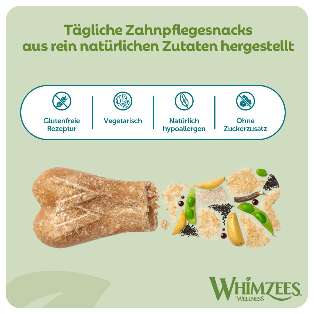 WHIMZEES Reisknochen M/L, 20 Stück – Größe M/L, Kaustangen für mittelgroße und große Hunde zur Zahnpflege, Getreidefrei, Natürlich, ohne Zuckerzusatz