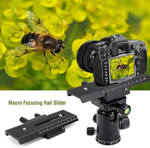 Miniatura 4 de Deslizador de riel de enfoque macro de 2 vías, disparo de primer plano, montaje de liberación rápida de tornillo con placa de soporte de flash de
