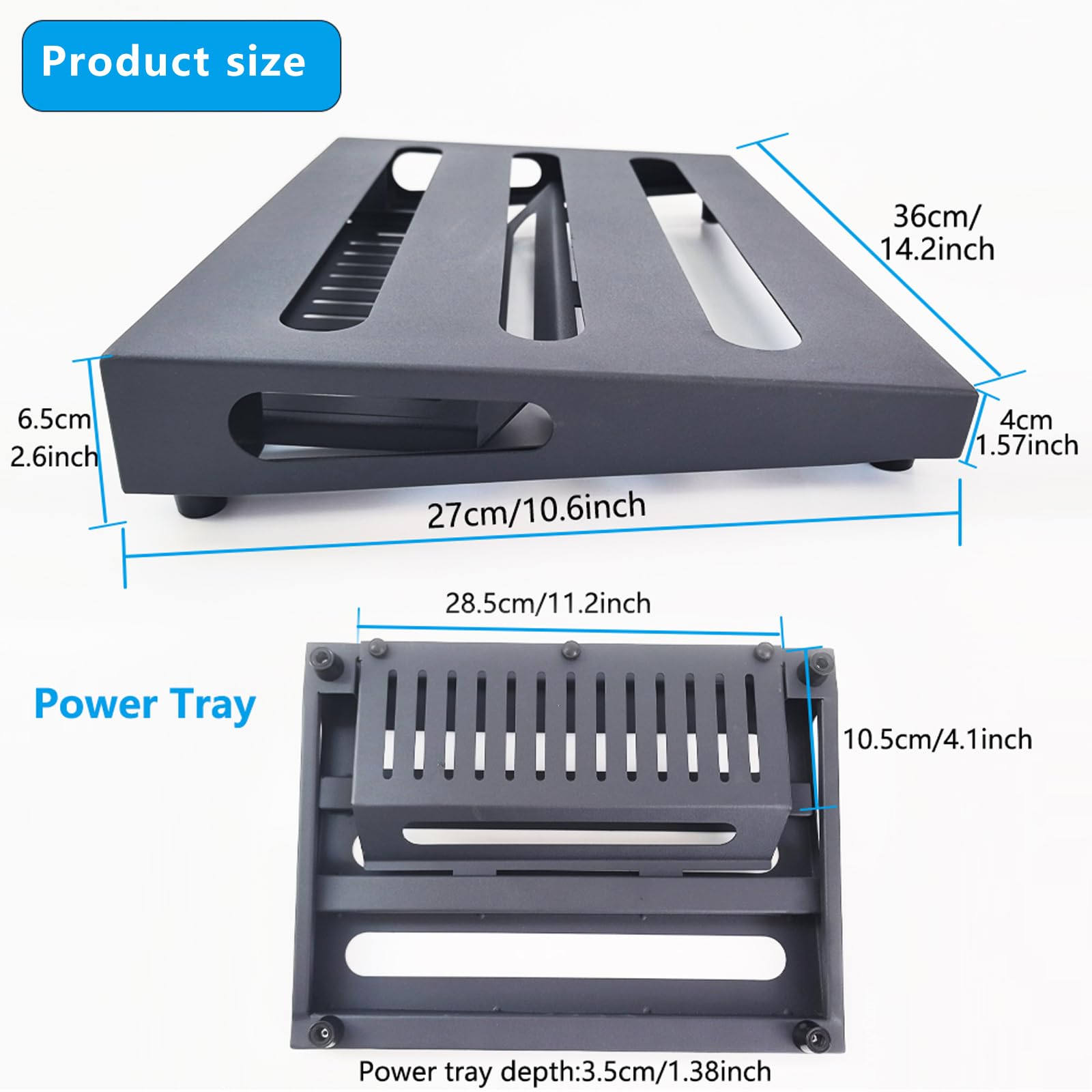 NALU Verbessertes Gitarren-Pedalboard mit Netzteilablage – robuste Metallkonstruktion, rutschfeste Füße, inklusive Klettband für sichere Montage (klein, 36,1 x 26,9 cm)