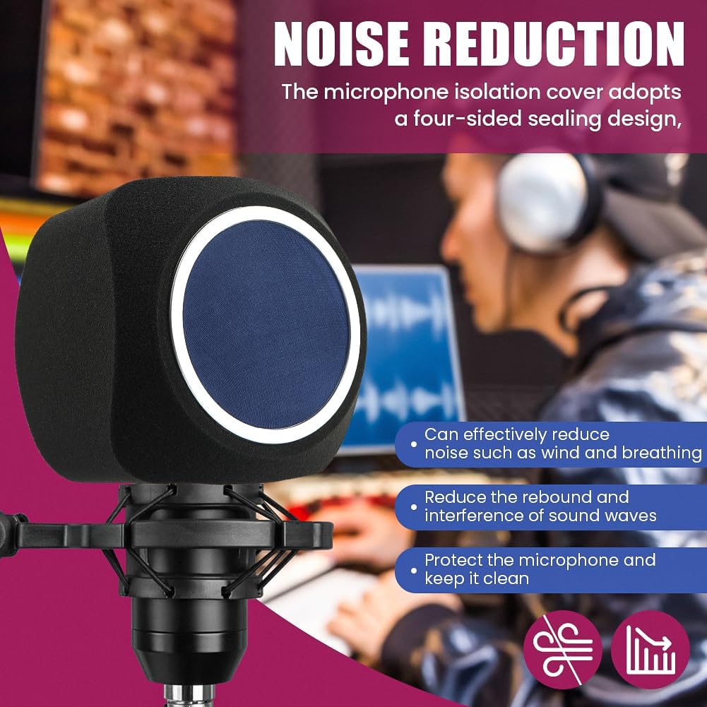 Pop Filter for Mic, Professional Microphone Isolation Shield,Reflection Filter, Sound-absorbing & Noise Cancellation High Density Foam for Recording,Singing,Podcasts,live stream