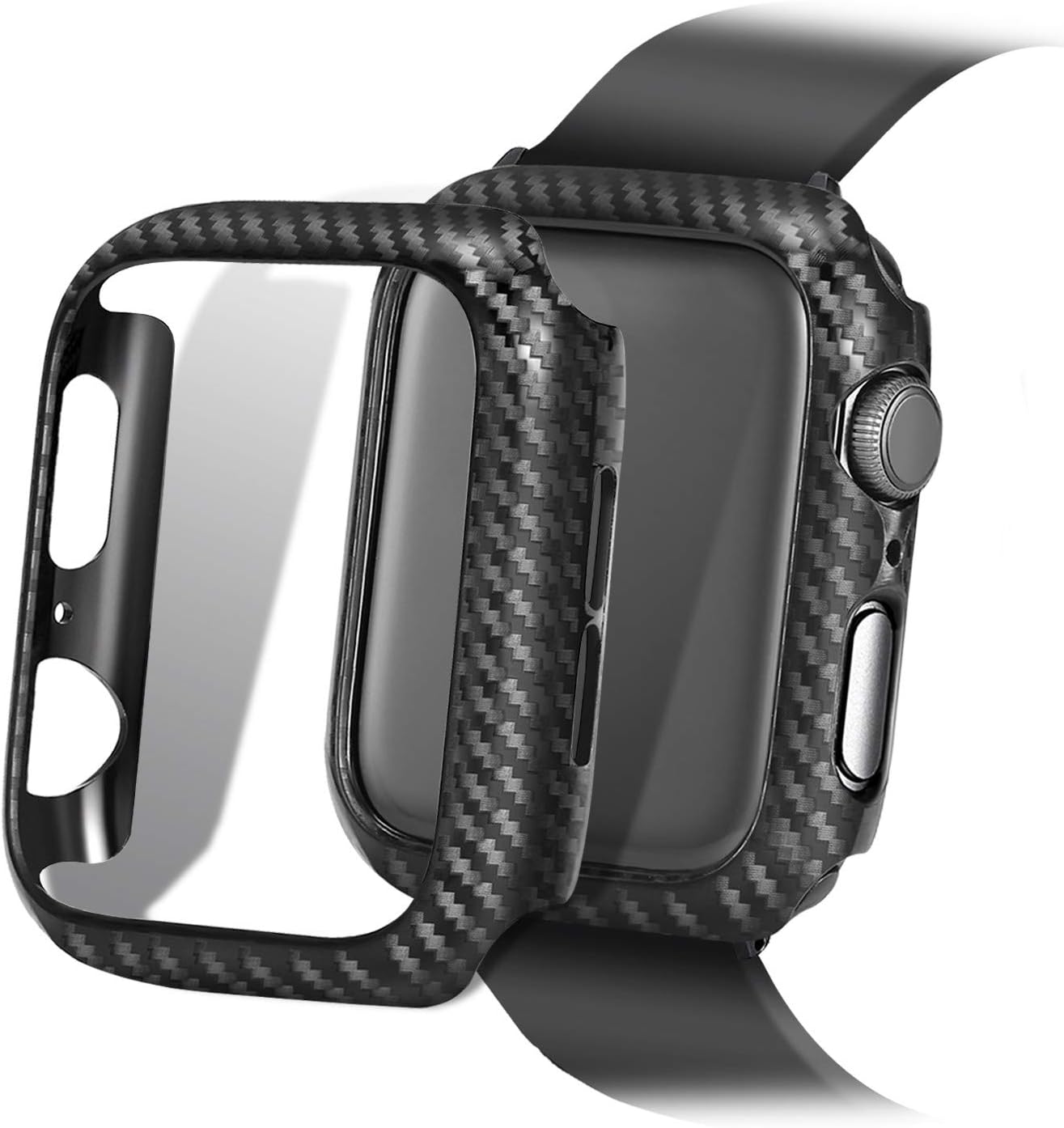 Carbon Fiber Texture Apple Watch Case 44mm Series 5 Series 4 - Hard PC Frame Case High-Gloss/Twill Weave Finish Protective Bumper Cover