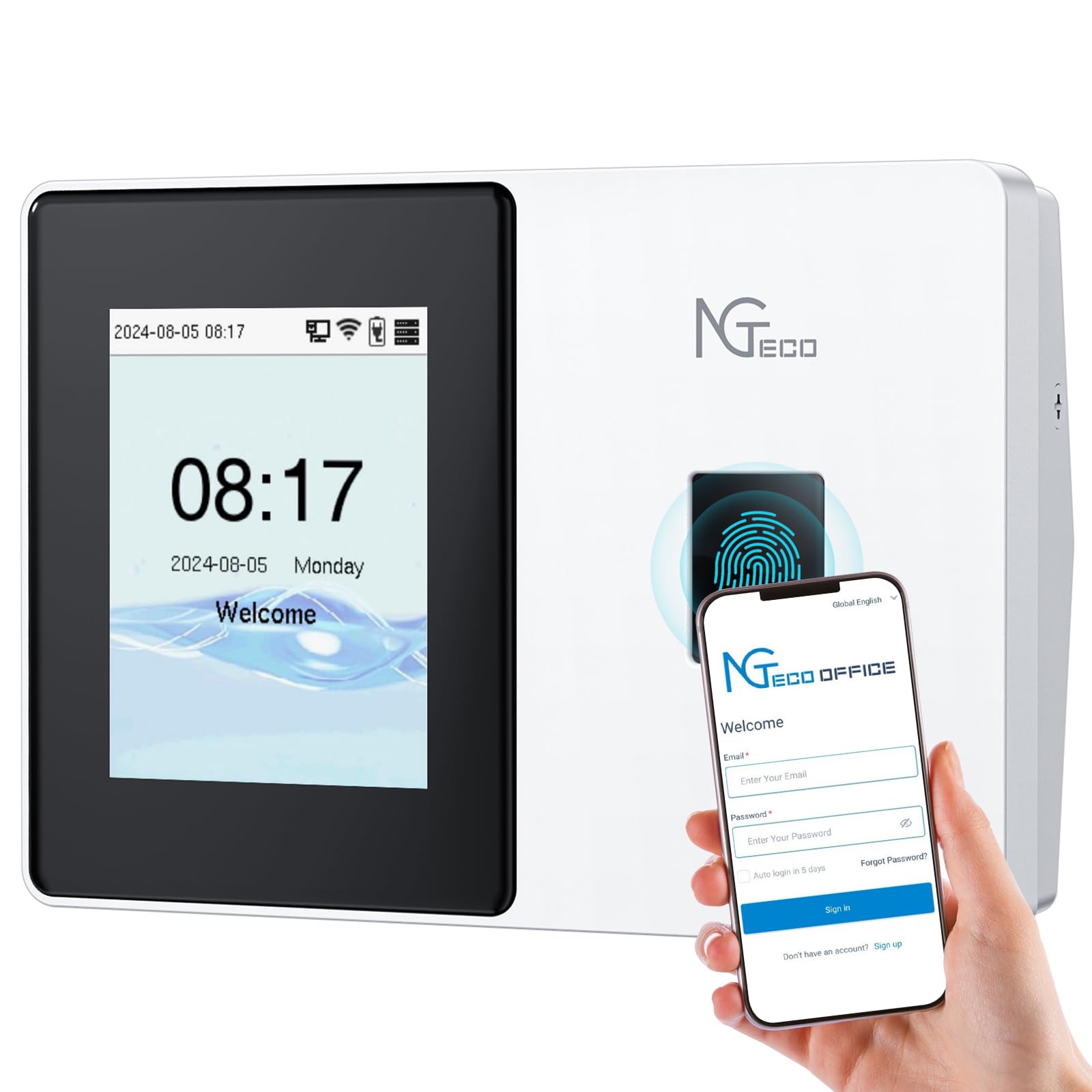 Punch Writer Employee Time Clock NGTeco MB2 Face Fingerprint RFID PIN 4-in-1 ...
