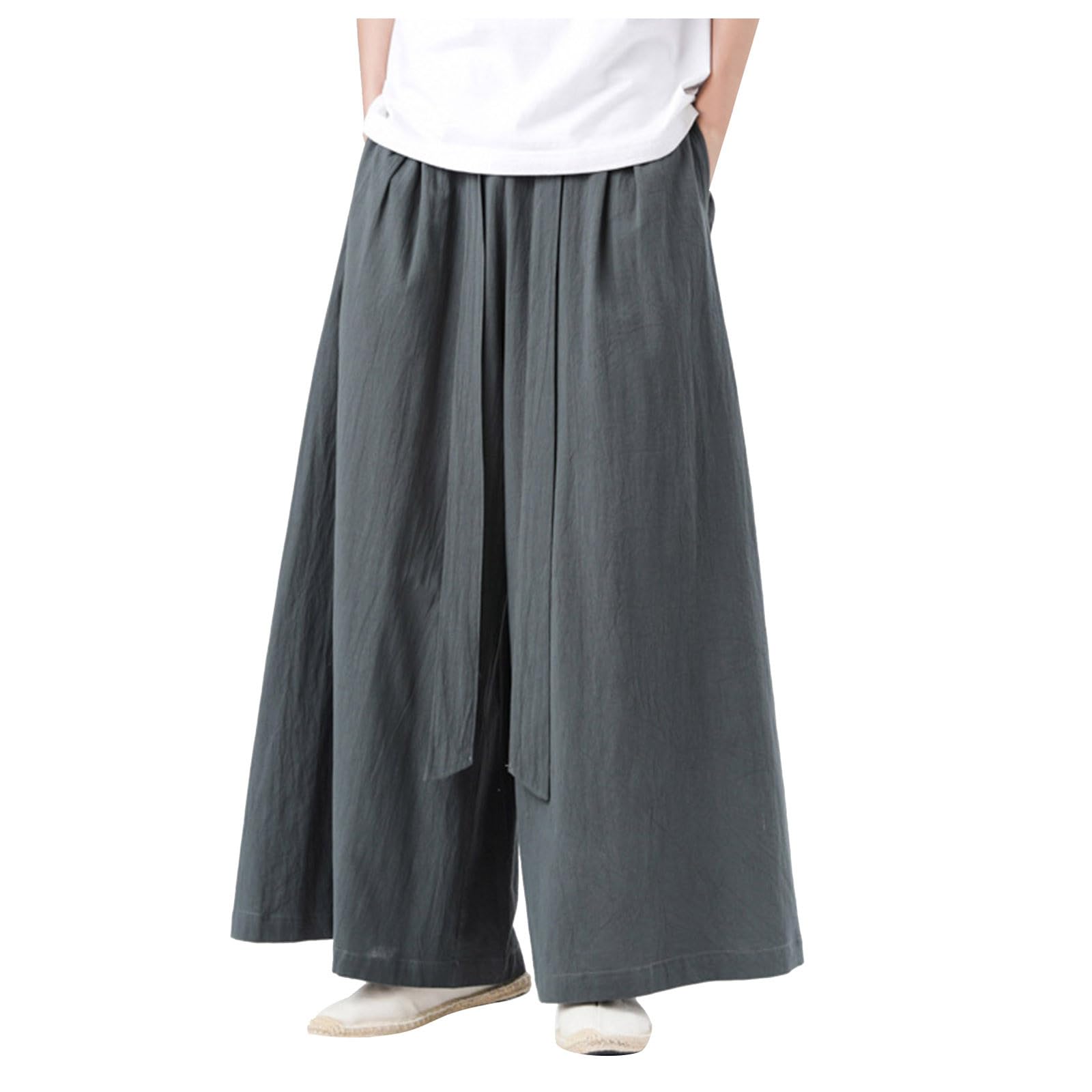 Haremshose Herren Leinen Pluderhose Japanischer Samurai Stil Ninja Hose Sommer Baggy Jogginghose Hip Hop Harajuku Streetwear Große Größen Strandhose Yoga Freizeithose Aladinhose