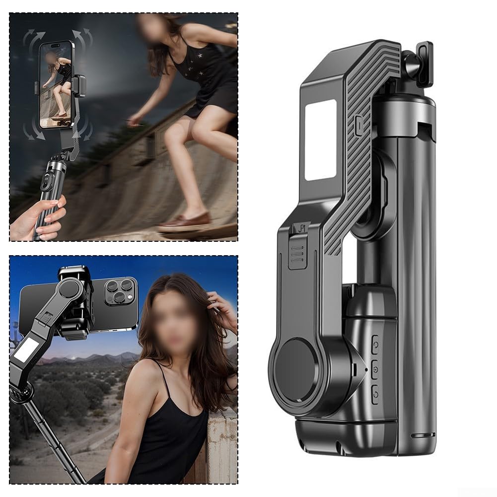 Trépied à selfie, stabilisateur à 360° pour smartphone avec lumière de remplissage et trépied extensible, portable, extension intégrée