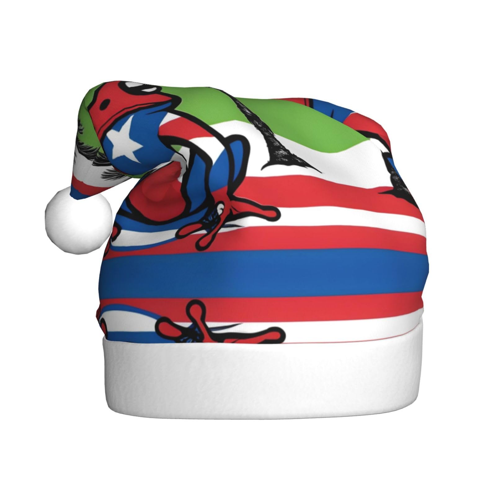 WHJYYXDE Christmas Hat for Adults - Quality Fabric with Soft for Holiday Parties Puerto Rico Flag Frog Palm Trees Printing