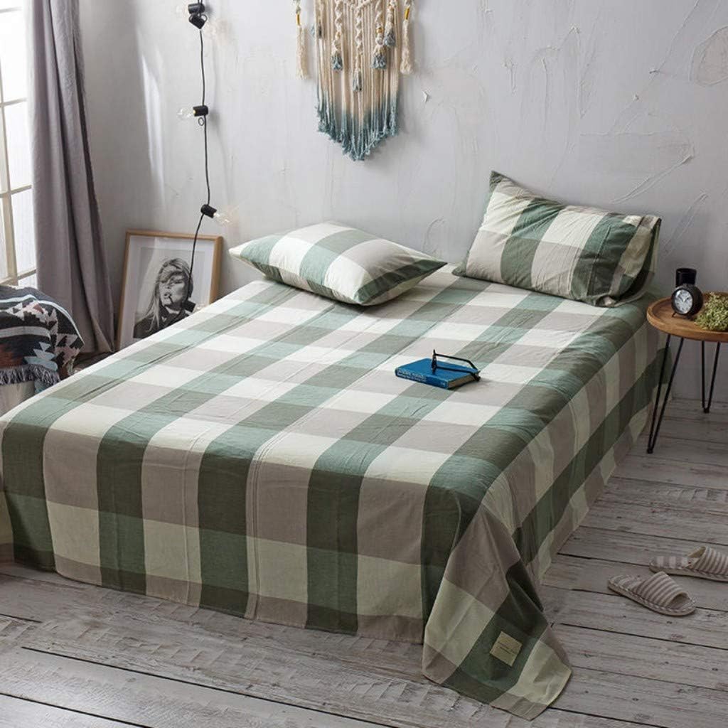 100% Organic Washed Cotton Flat Sheet Simple Style Bedding - Ultra Soft and Easy Care(Queen, Ocean Blue Stripe)