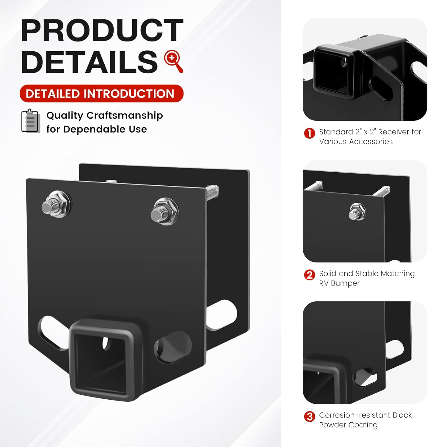 [2026 New] RV Bumper Trailer Hitch Receiver Adapter by puxyblue Compatible for 4" x 4" RV Rear Bumper - 2" Receiver with 3500 LBS Capacity Connect Various Accessories - 2 Year Warranty