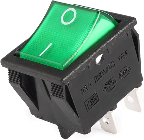 Miniatura 5 de uxcell 5 unids AC 20A/125V 22A/250V DPST 4 Pin 2 Posición E/S luz verde encendido botón apagado iluminado barco interruptor basculante