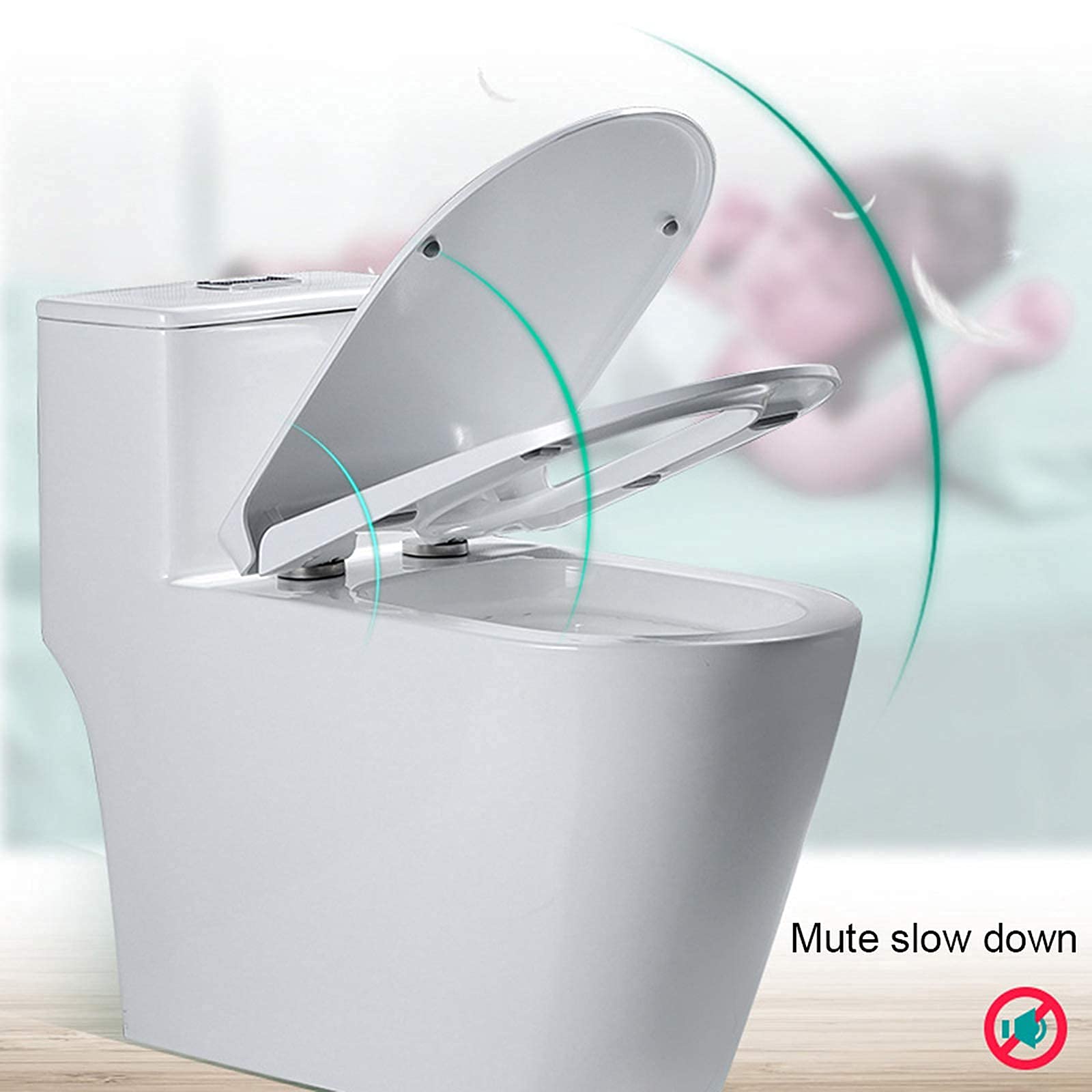 Asiento de inodoro alargado de cierre suave, asiento de inodoro resistente, cierre lento, liberación rápida y fácil de limpiar, bisagra de fijación rápida, material UF blanco, 46 cm x 36,8 cm