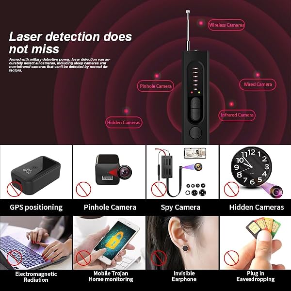 Camuitry Hidden Camera Detector RF Bug Detector & Wireless Signal Scanner | Spy Camera Finder for Office, Bathroom, Travel | 5 Sensitivity Levels | 25 Hour Battery (Black) by Camuitry - Image 5