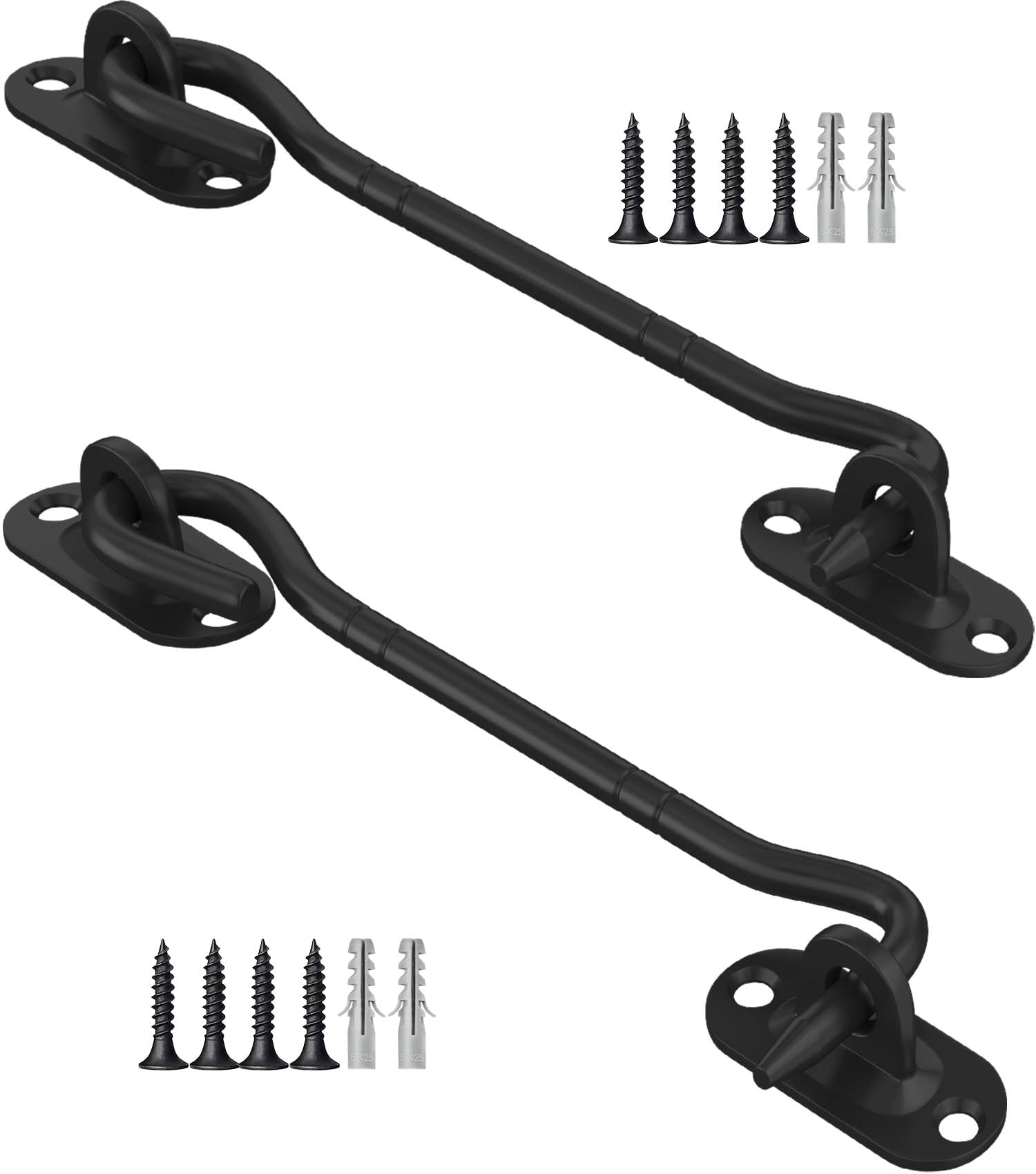 Topywmsp Black 2 Pcs 150Mm Cabin Hook And Eye Latch Stainless Steel,Heavy Duty,Gate Hook Latch Lock For Garage,Door, Shed, Window(6Inch)