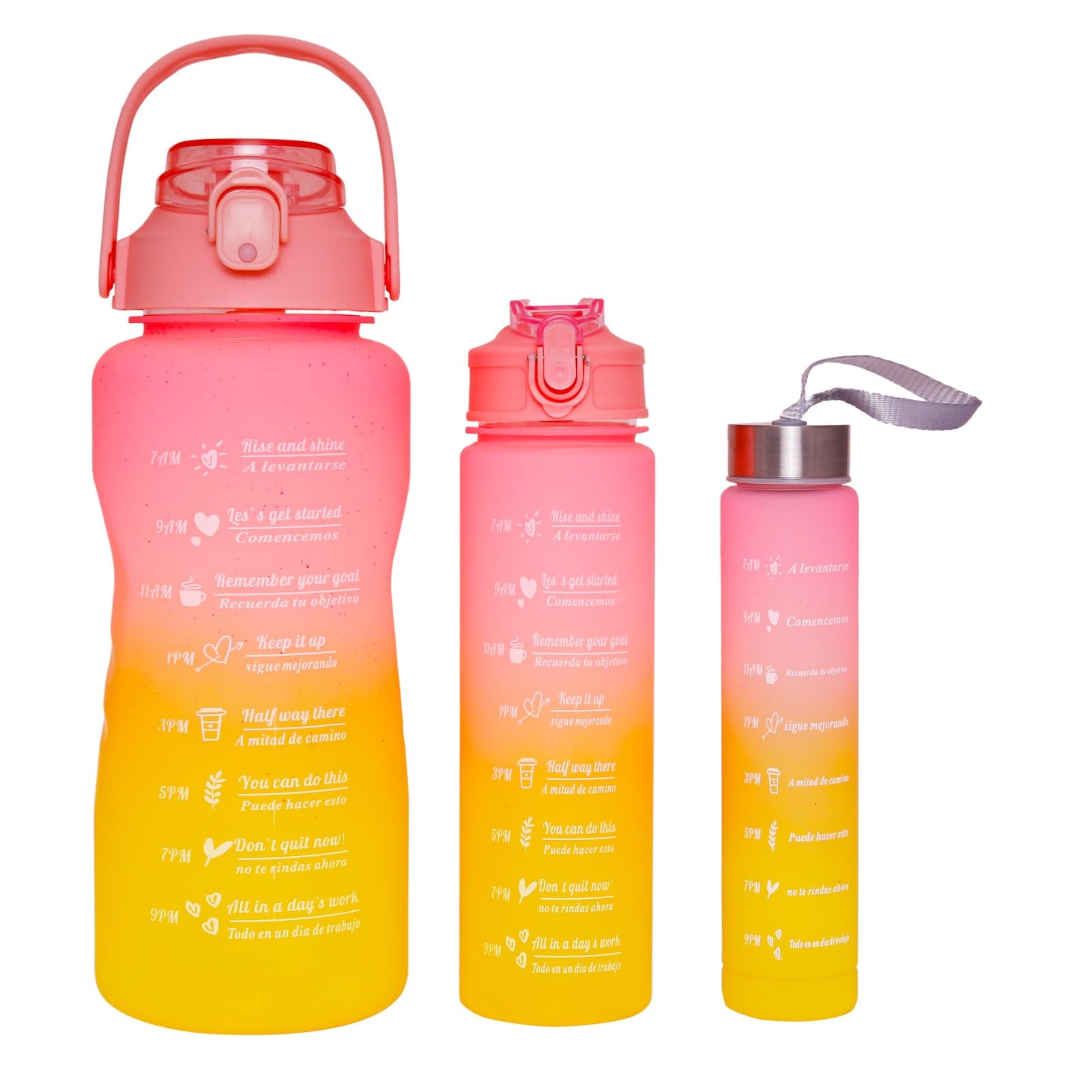 Set of 3 Motivational Water Bottles with 3D Stickers with Handle| Leak Proof Drinks Bottle BPA Free for Gym Fitness Outdoor Sports For Adults and Kids (Multi)