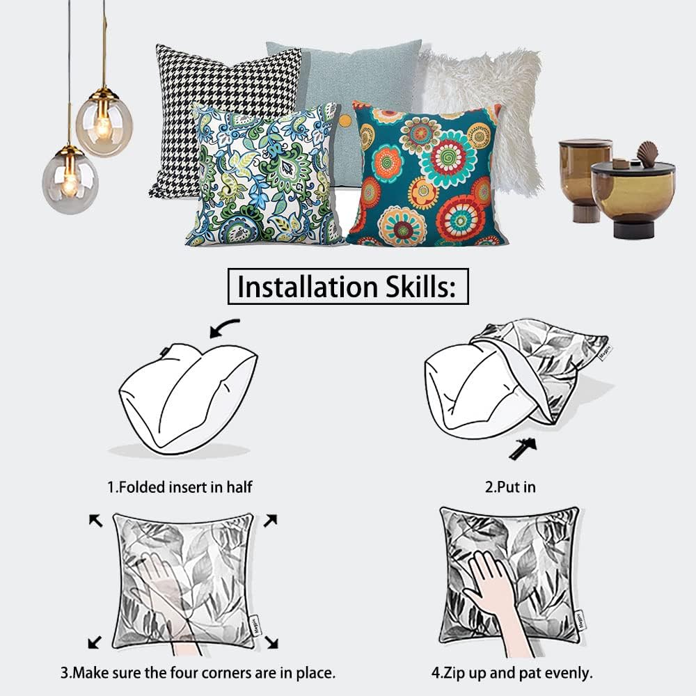 Magpie Fabrics Pack of 2 Outdoor Waterproof Throw Pillow Covers 18 x 18 Inch, Christmas Decorative Cushion Sham Pillowcase Shell for Garden Patio Tent Balcony Couch Sofa(Floral Blue Green) - Image 6