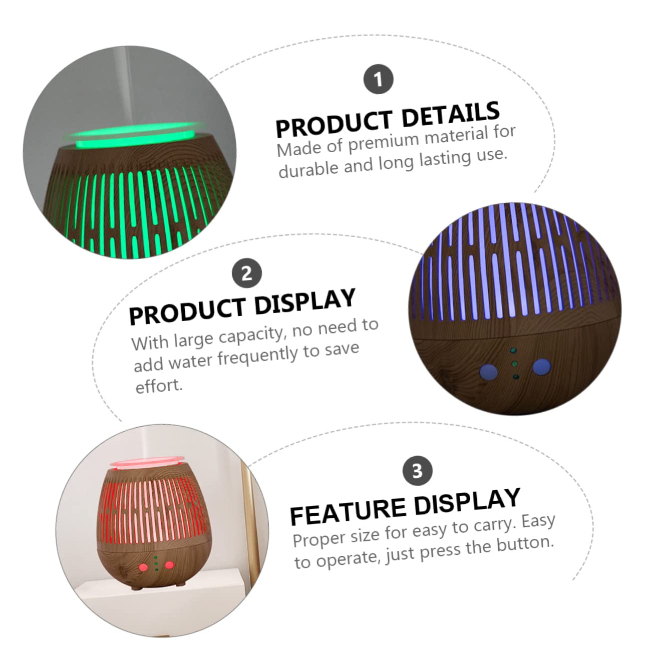 DOITOOL Diffusore d Aroma Silenzioso Luce Notturna LED Umidificatore per Auto Camera da Letto Ufficio Riduce Secchezza Aria Spazio