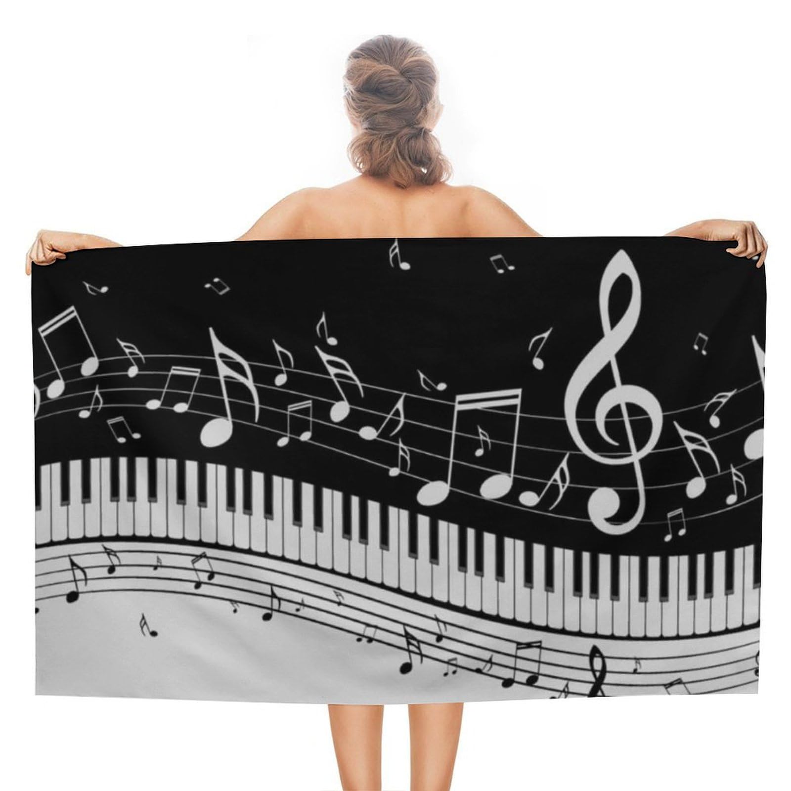 LEDFCVSU Beach Towel, Piano Key Notes Bath Towel, Absorbent Towel for Swimming, Sports, Travel