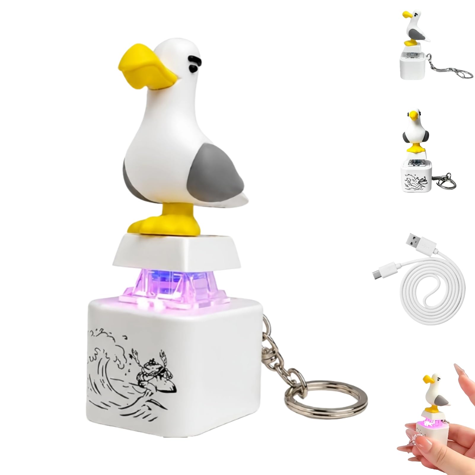Seagull Mine Sound Button Keychain, Mine Seagull Keyring, Rechargeable Fidget Clicker with Real Sound and LED Light, Funny Interactive Desk Stress Relief Fidget Toy Gifts for Adults，1pc