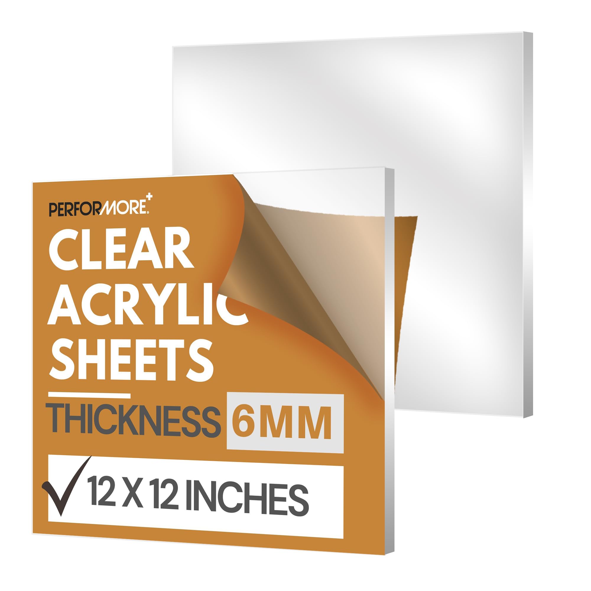 Clear Plexiglass Acrylic Sheet 12x12 Inches, 6mm (1/4 inch Thickness) Unbreakable and Lightweight Substitute for Glasses, Great Use for Sneeze Guard, Shield, Greenhouse, Poster Frames (2 Pack)