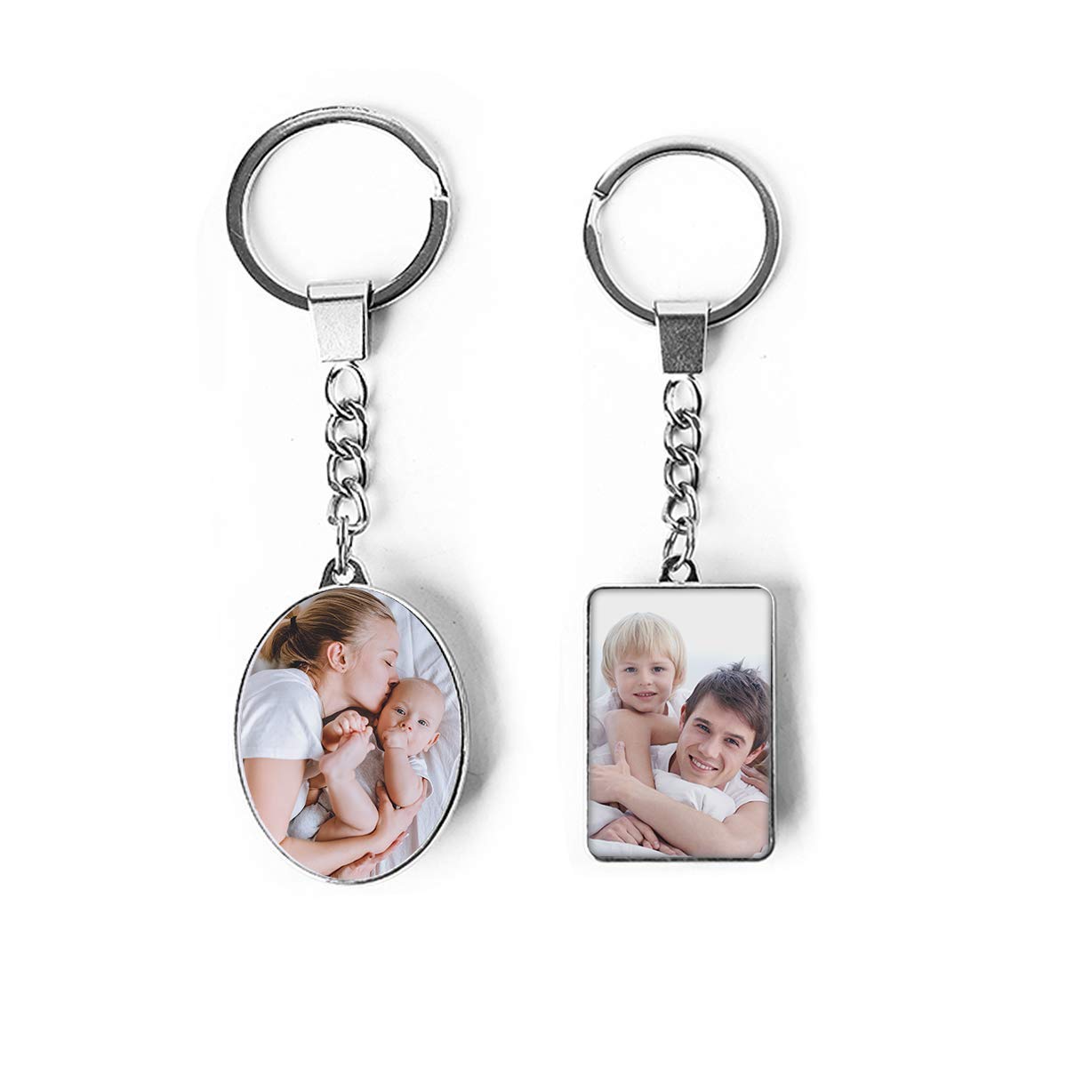 Styletify Custom Photo Keychain,2 Pcs Crystal Keychain Set Personalized Keyrings Double-Sided Customized Keychain with Picture Ellipse+Rectangular